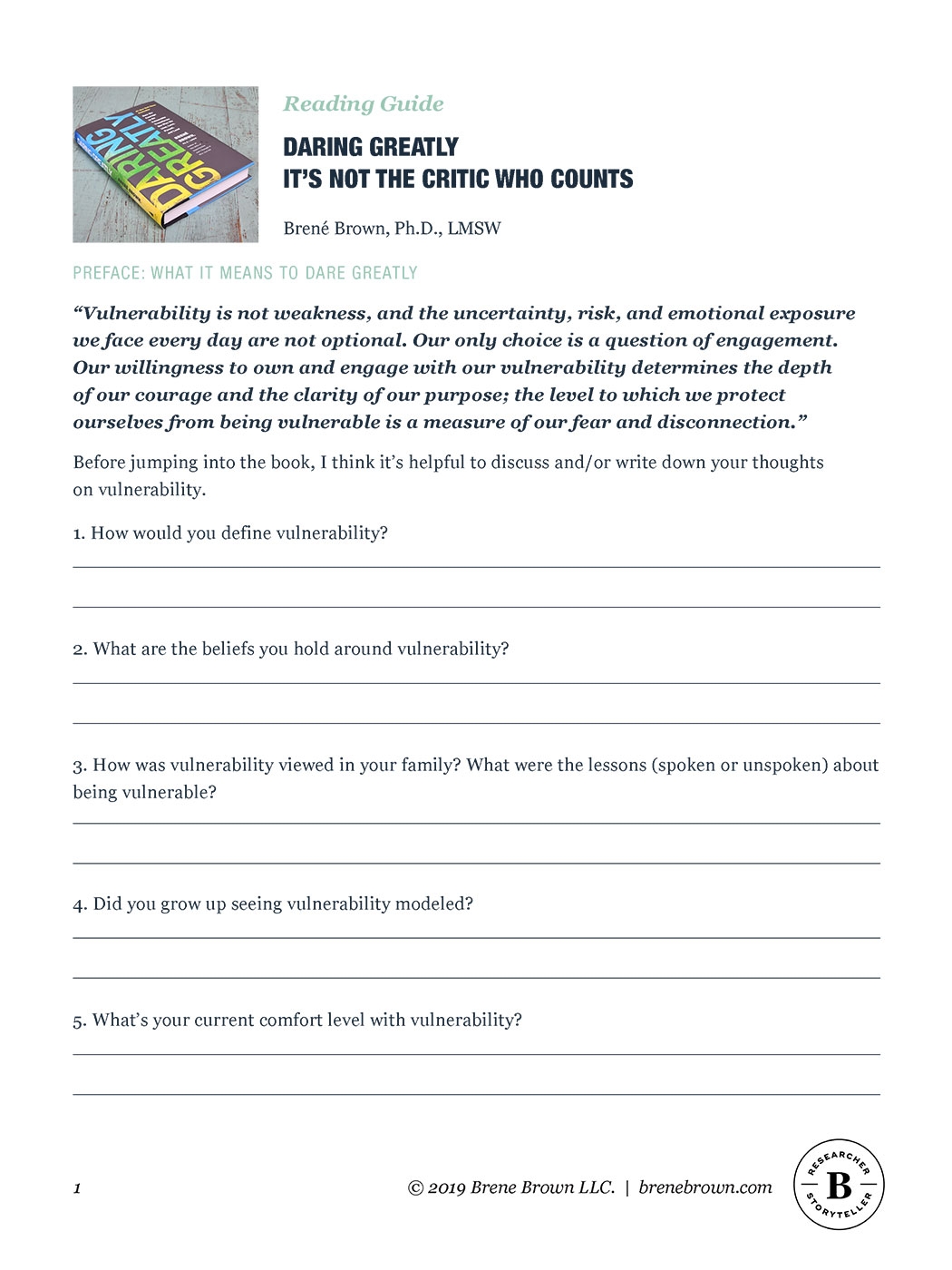 Daring Greatly Reading Guide Bren Brown