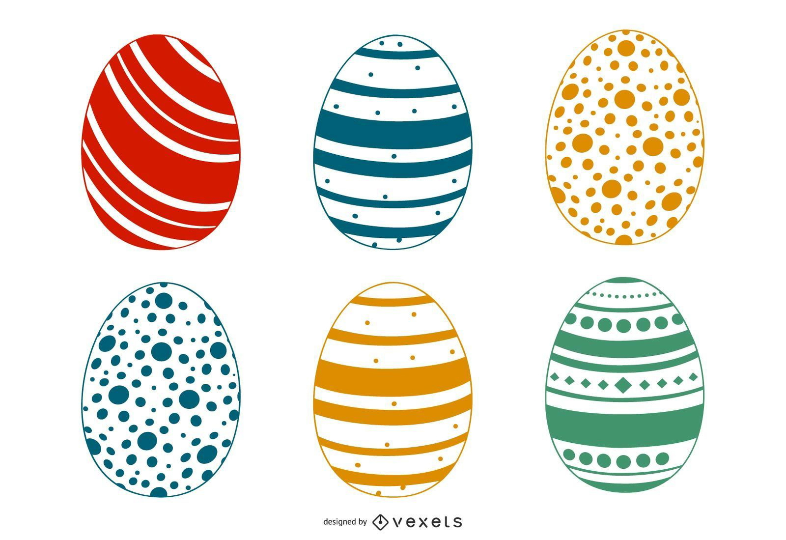 Decorated Colorful Easter Egg Set Vector Download