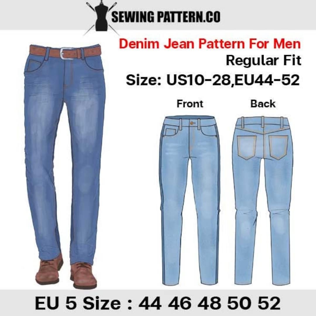 Denim Jeans For Men s Sewing Pattern Pdf size w30l28 w38l32 Regular Fit Us 10 18 eu 44 52 Etsy