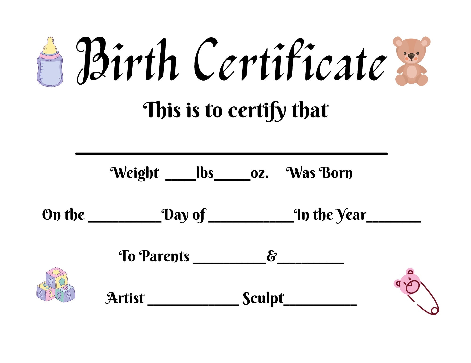 Digital Certificate Of Birth For Reborn Dolls Etsy
