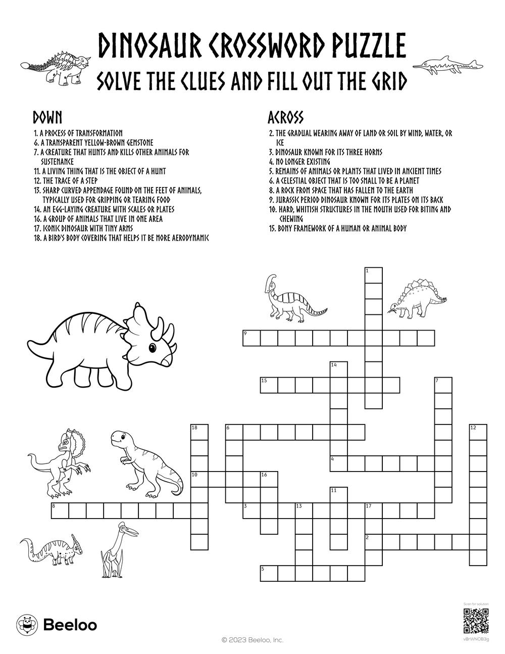 Printable Dinosaur Crossword Puzzles