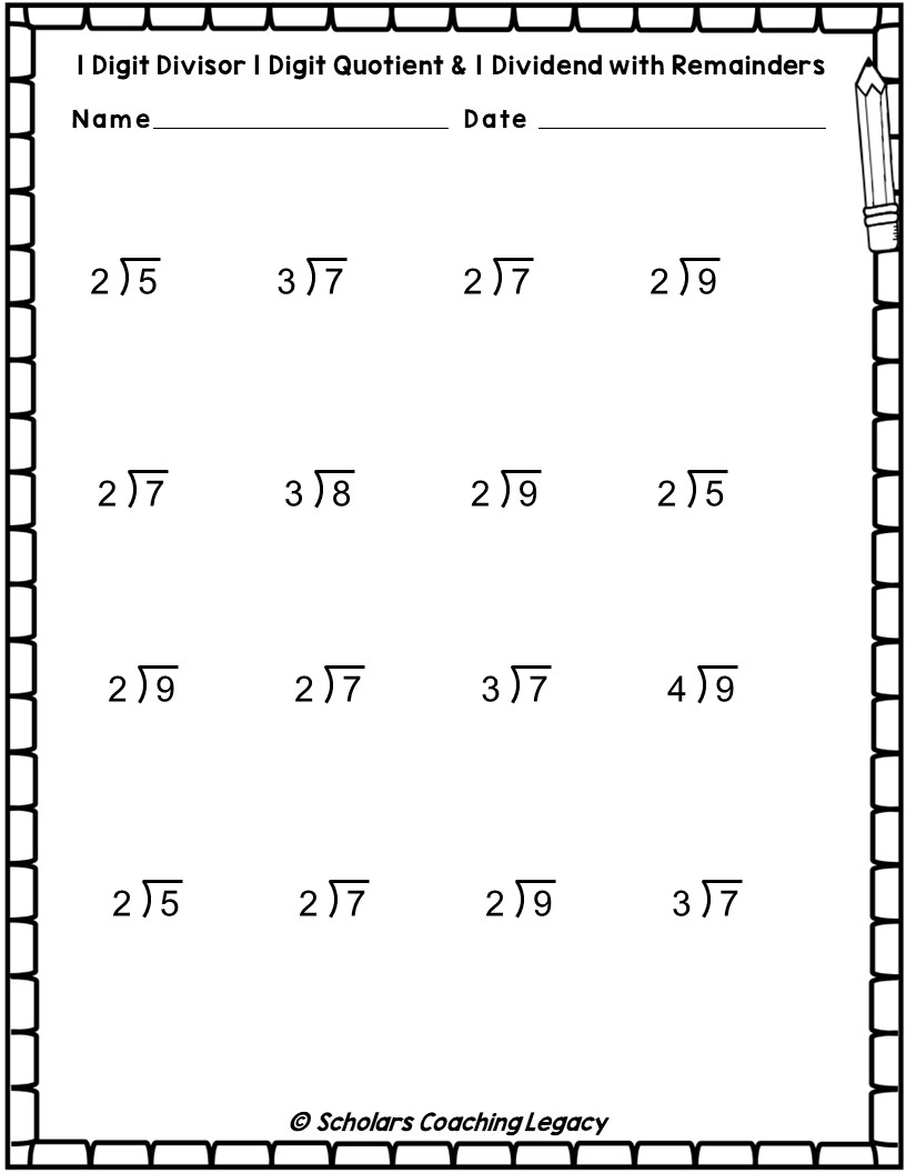 Printable 1 Digit Division Worksheets