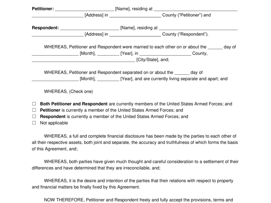 Divorce Settlement Agreement Template Create Yours Online
