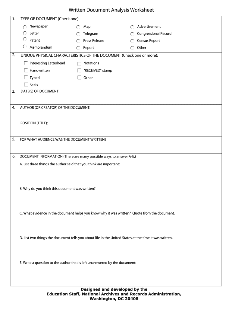 Document Analysis Worksheet Fill Online Printable Fillable Blank PdfFiller