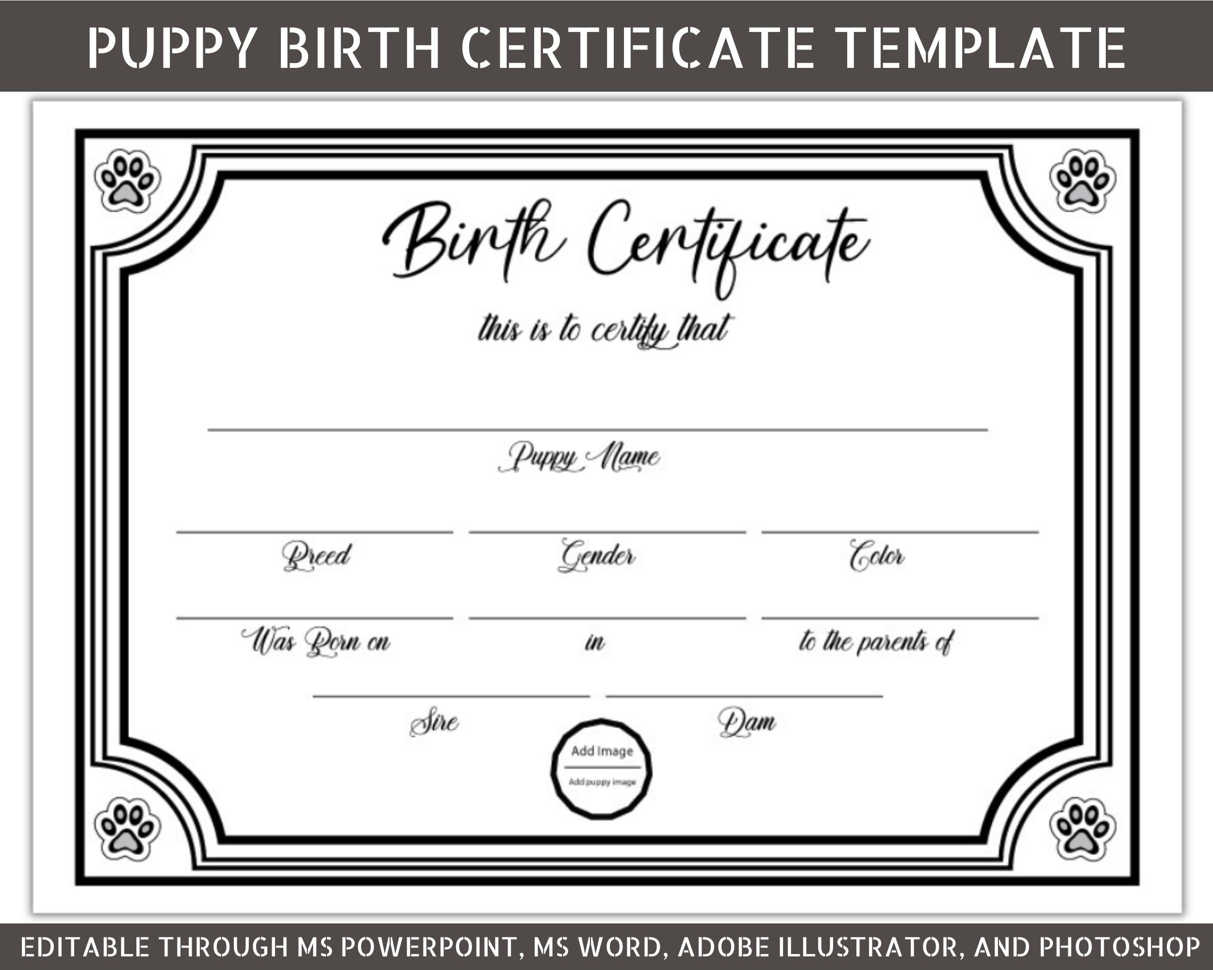 Dog Birth Certificate Puppy Birth Certificate Printable Pet Birth Certificate Pet Adoption Certificate Breeder Birth Form Etsy