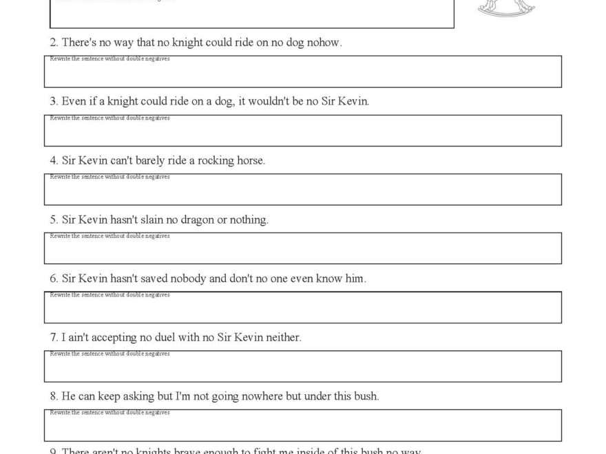 Double Negatives Worksheet 1 Grammar Activity