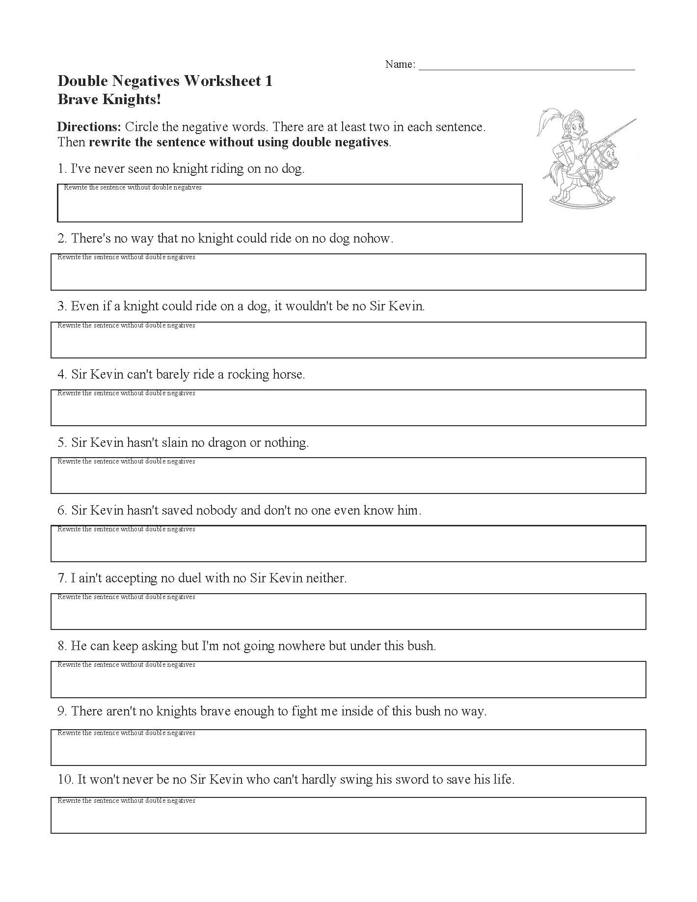 Double Negatives Worksheet 1 Grammar Activity