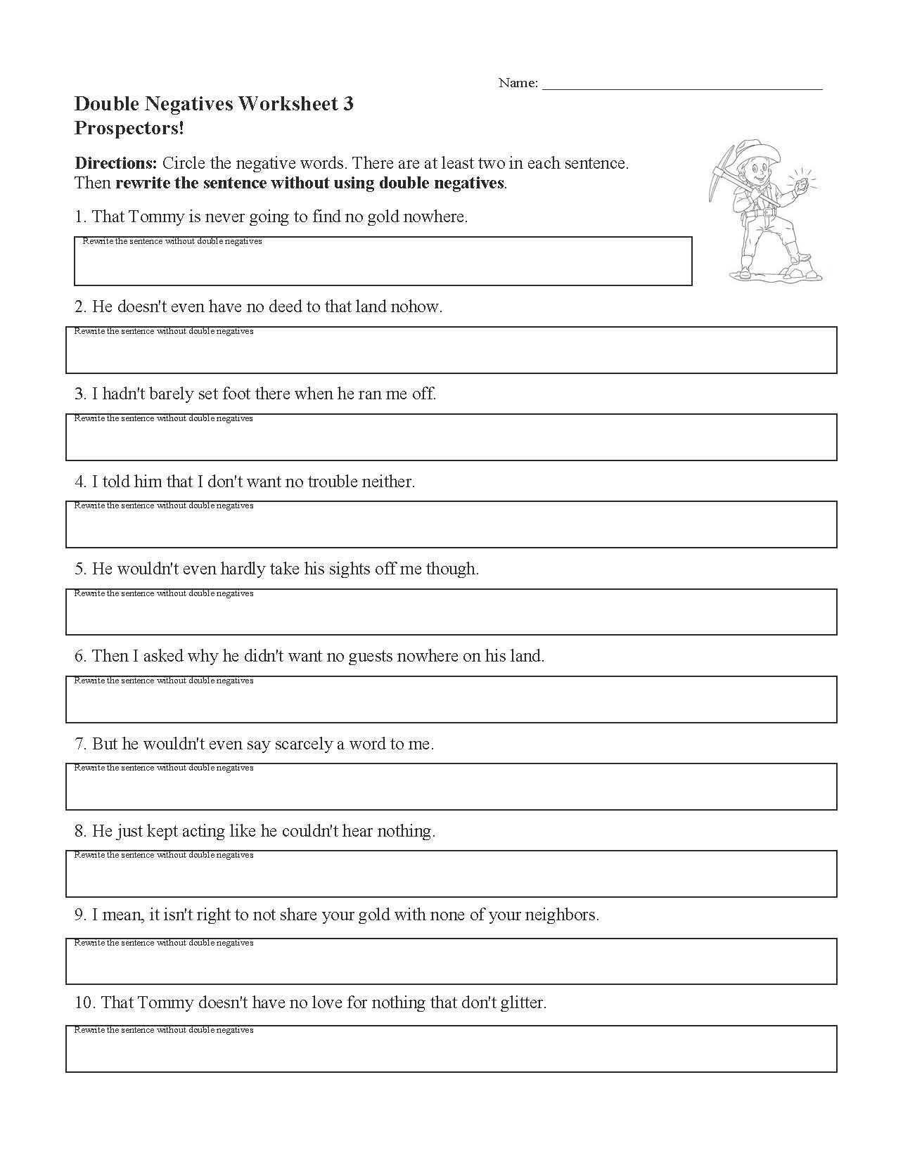 Double Negatives Worksheet 3 Grammar Activity