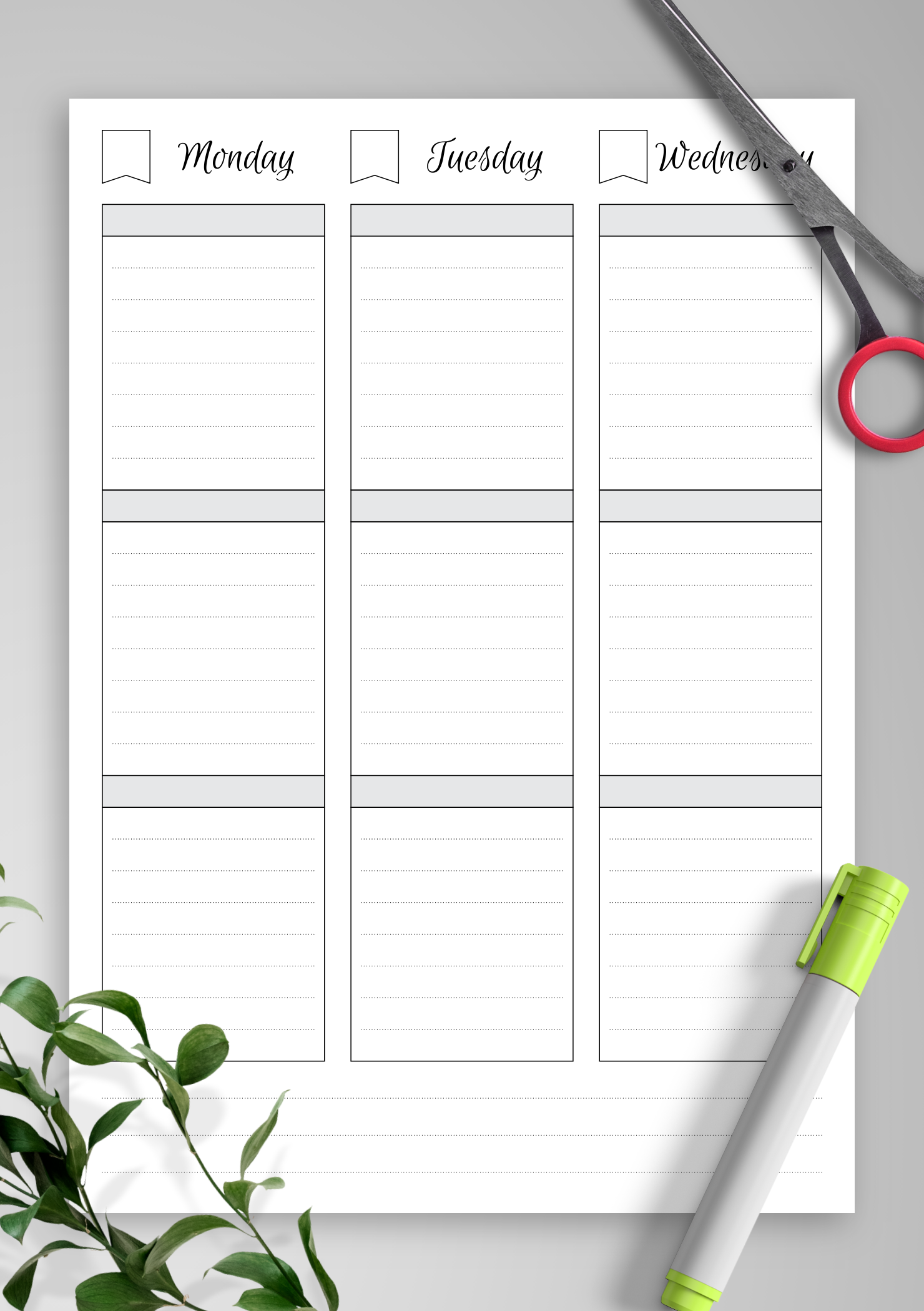 Download Printable Undated Weekly Schedule PDF