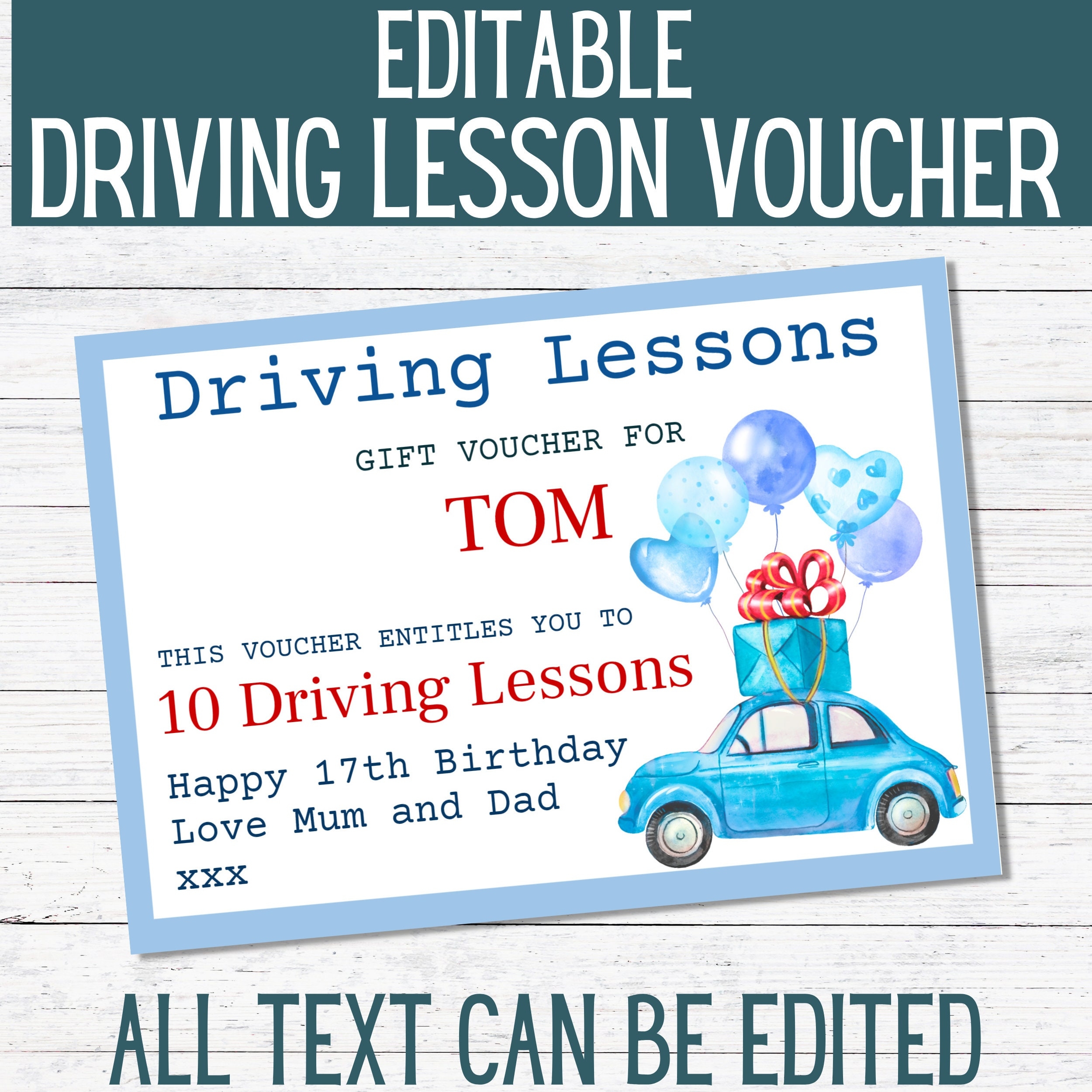 Printable Driving Lessons Gift Certificate