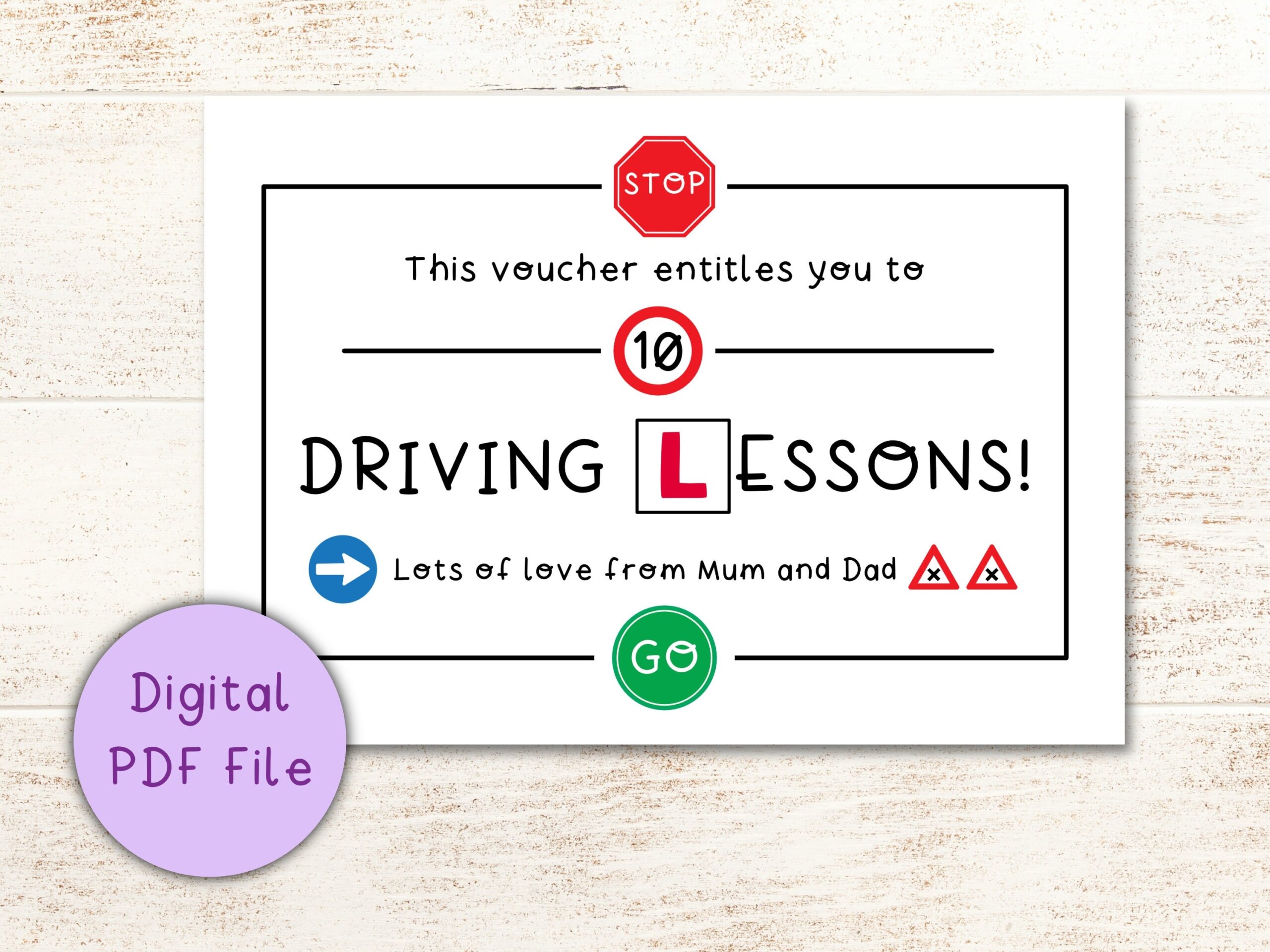 Driving Lessons Gift Voucher Coupon Printable Digital Download PDF 17th Birthday Coupon Etsy