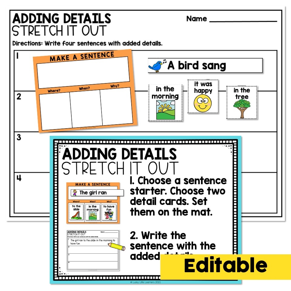 Editable 1st Grade Writing Center Adding Details Lucky Little Learners