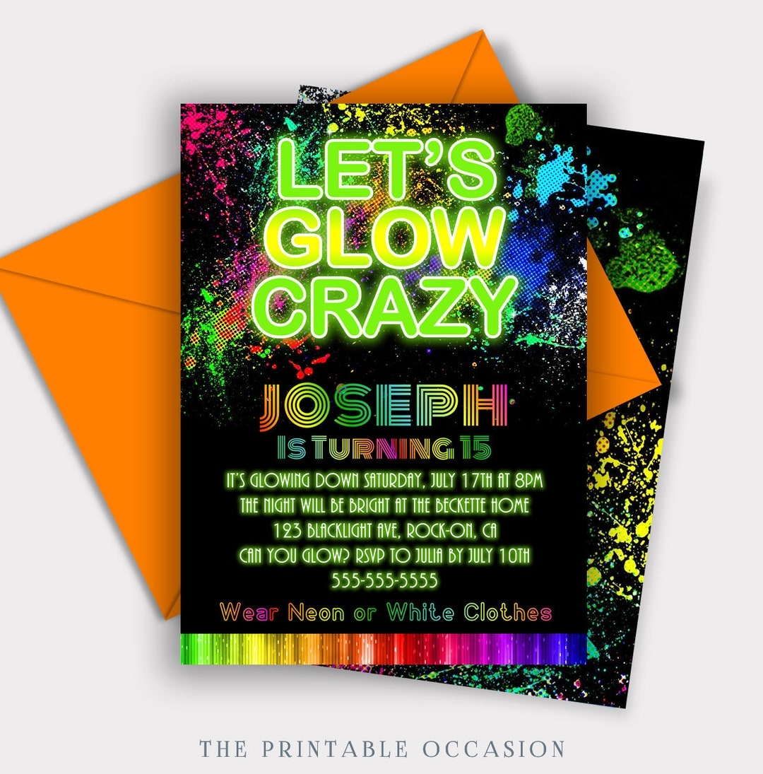 EDITABLE Glow Birthday Invitation Boys Glow Invitation Neon Glow Invitation Neon Glow Party Glow In The Dark Birthday Party Download GL4 Etsy Norway