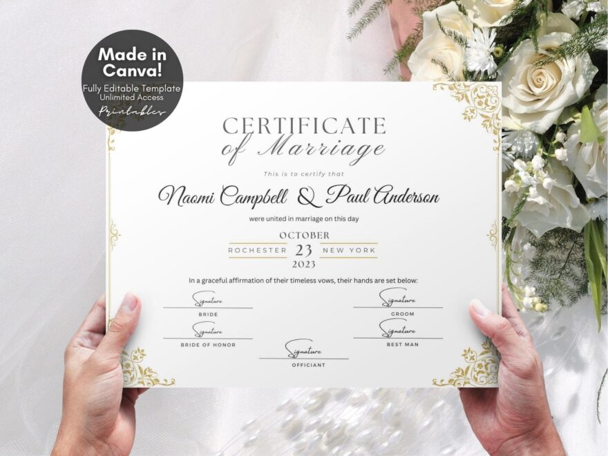 Editable Marriage Certificate Template Printable Certificate Of Marriage Keepsake Custom Wedding Gift For Couples Editable Canva Template Etsy