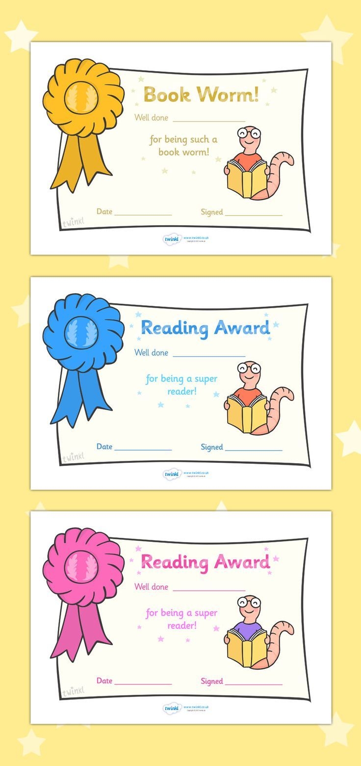 Editable Reading Award Certificates