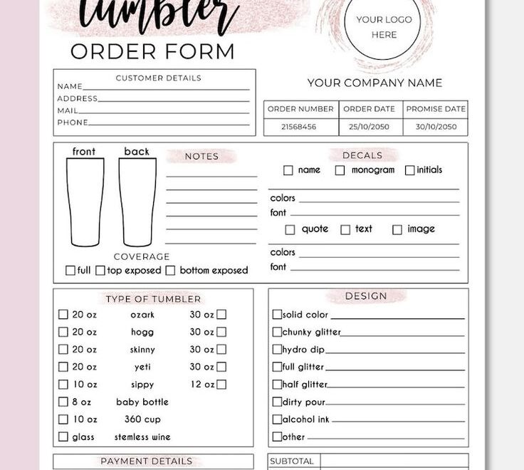 Editable Tumbler Order Form Template Custom Tumbler Form Printable Canva Template Editable Tumbler Work Order Instant Download DTP 004 Etsy