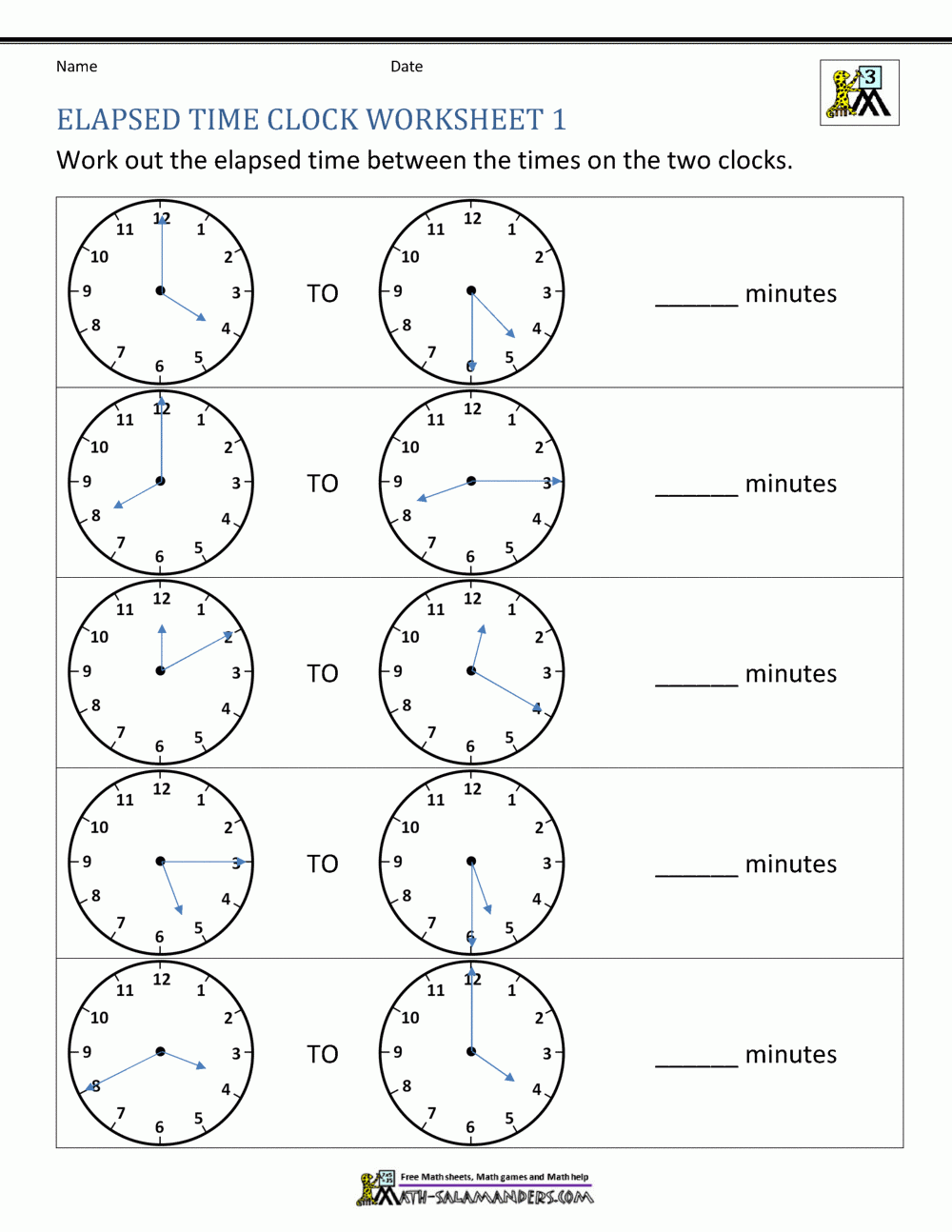 Free Printable Elapsed Time Calendar Worksheets