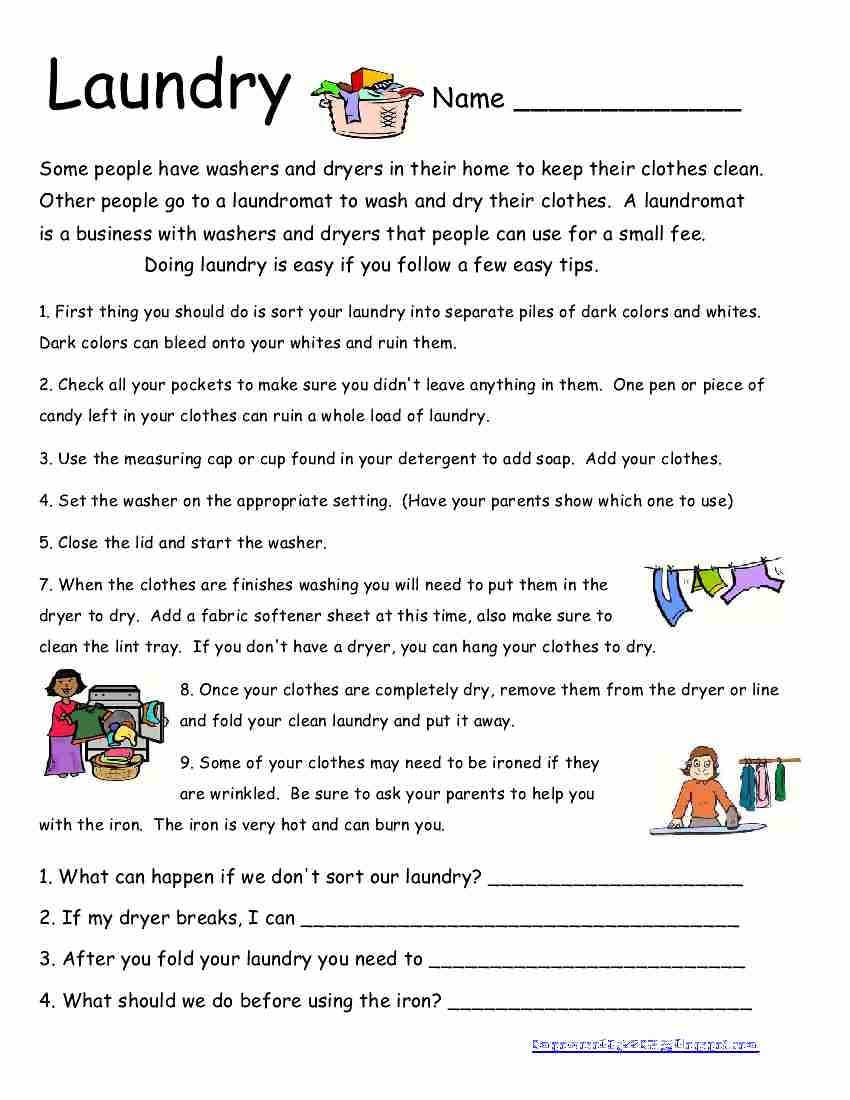 Empowered By THEM Laundry Worksheets Library