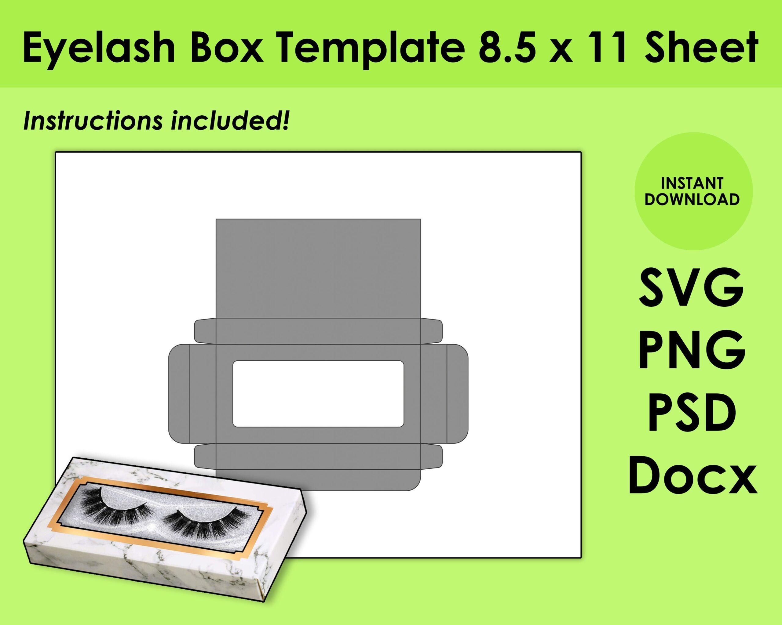 Eyelash Box Template 8 5x11 Sheet SVG PNG PSD And Docx Etsy