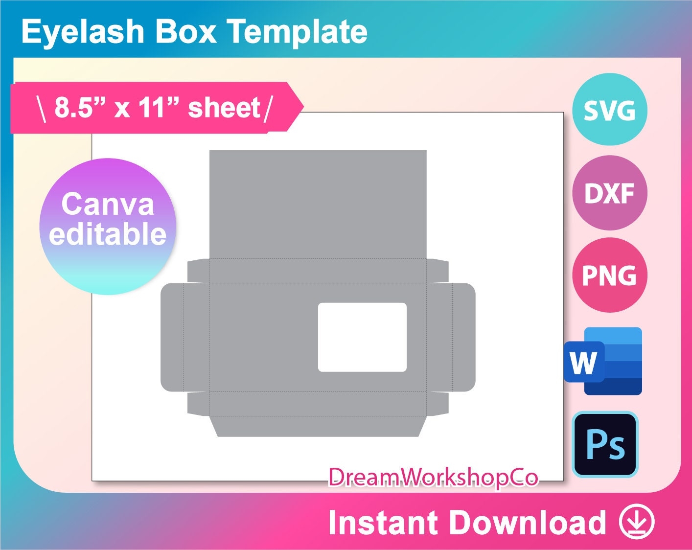 Eyelash Box Template Gift Box Template SVG DXF Ms Word Docx Canva Png PSD 8 5 x11 Sheet Printable Etsy