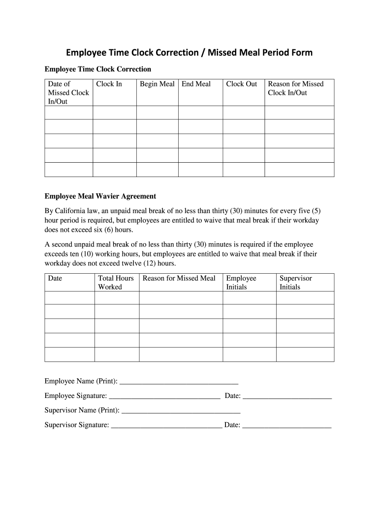 Printable Time Clock Adjustment Form