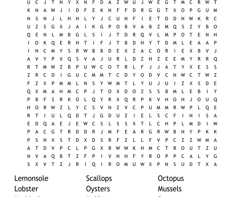 Fish Seafood Word Search WordMint