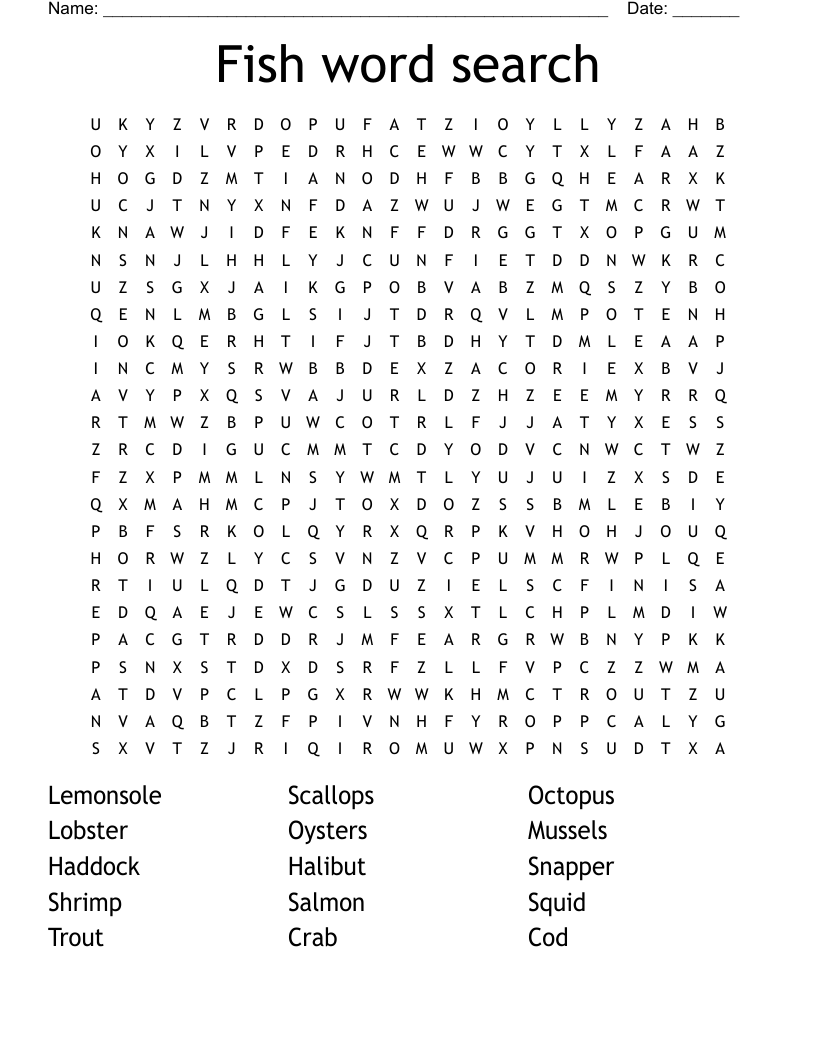 Fish Seafood Word Search WordMint