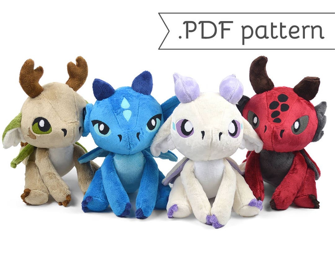 Floppy Dragon Plush Sewing Pattern pdf Tutorial Elemental Monster Posable Etsy UK