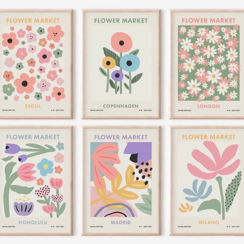 Flower Market Print Set Of 6 Girly Preppy Wall Art Pastel Aesthetic Teen Room Decor College Dorm Prints Digital Download Etsy