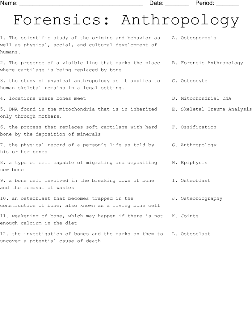 Forensics Anthropology Worksheet WordMint