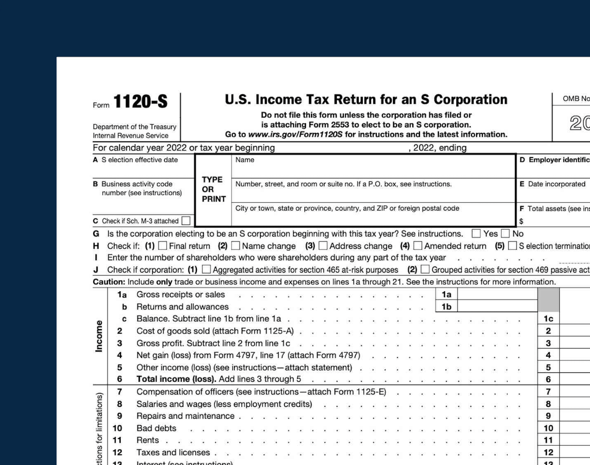 Form 1120 S Instructions U S Return Of Partnership Income
