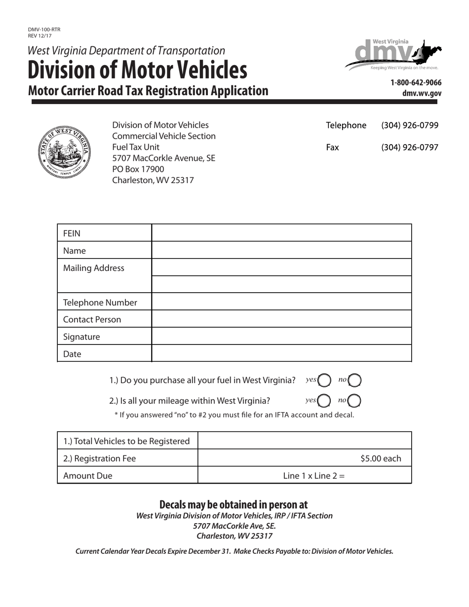 Form DMV 100 RTR Fill Out Sign Online And Download Fillable PDF West Virginia Templateroller