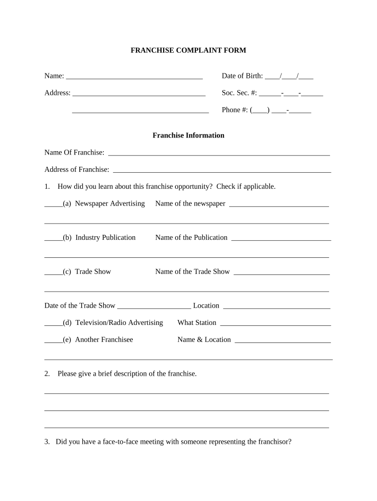 Franchise Complaint Form Indiana Fill Out Sign Online DocHub