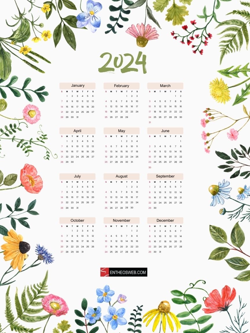 Free 2024 Calendar Poster Printable PDF EntheosWeb