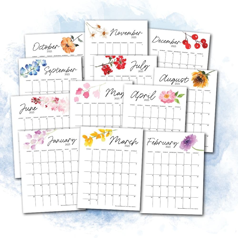 Free 2025 Floral Monthly Calendar PDFs Templates The Incremental Mama