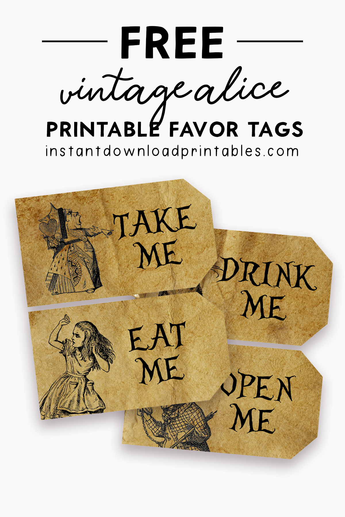 Free Alice In Wonderland Vintage Tags Eat Me Drink Me Instant Download Printables Instant Download Printables