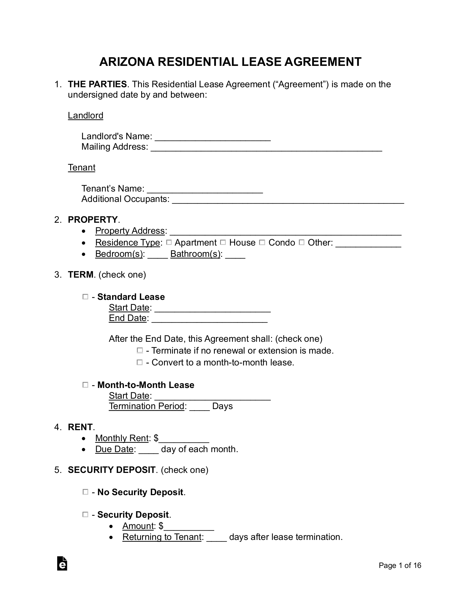 Free Arizona Lease Agreement Templates 6 PDF Word EForms