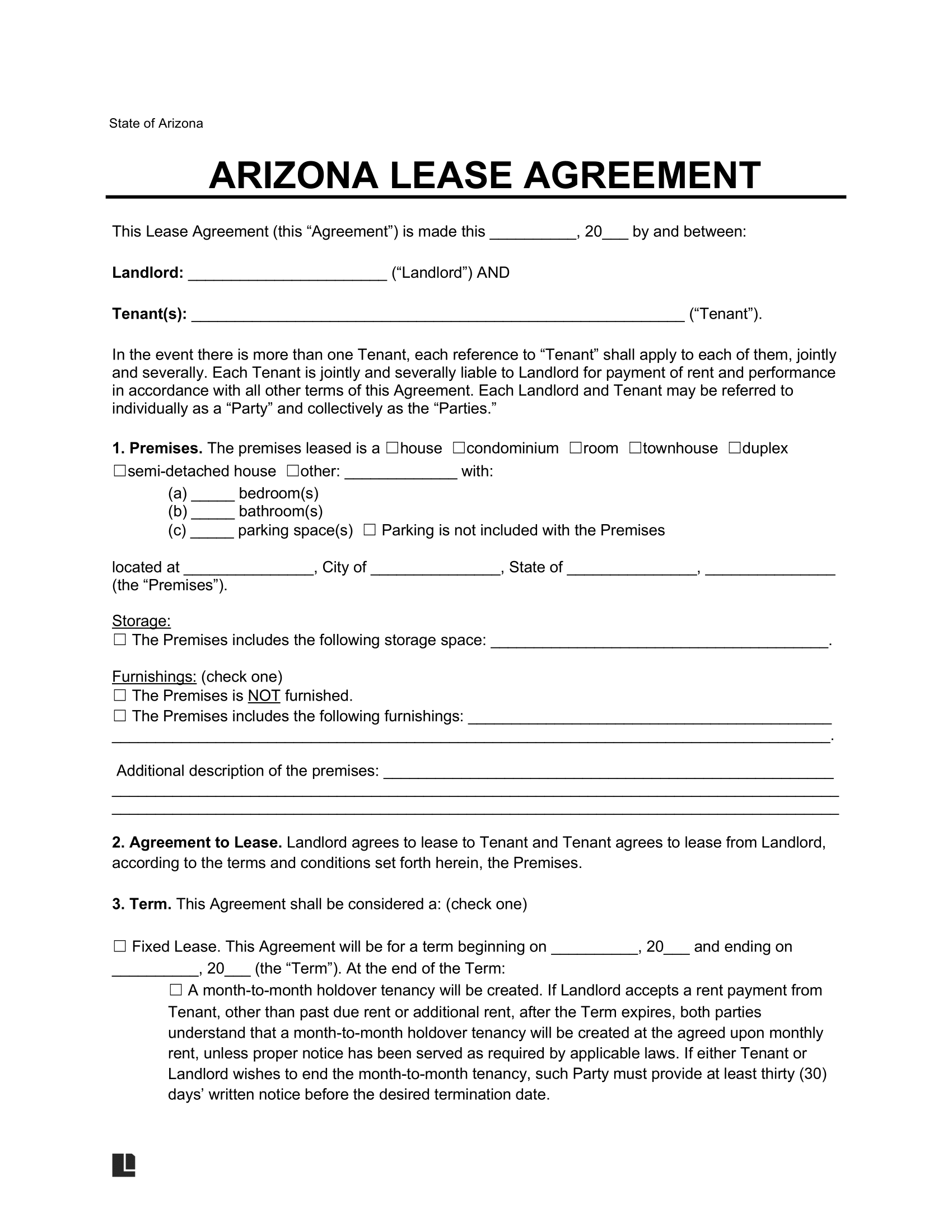 Free Arizona Lease Agreement Templates 6 PDF Word