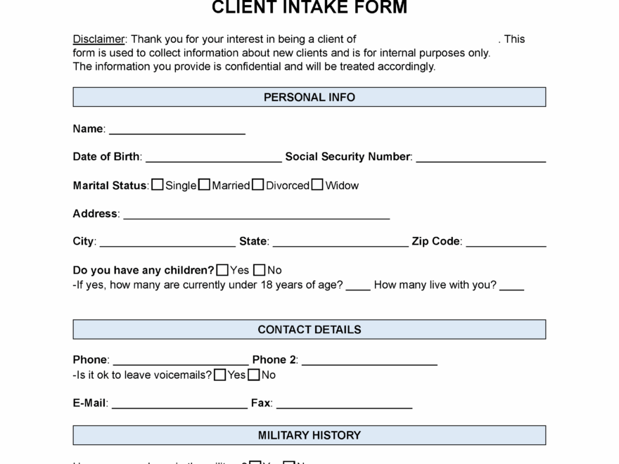 Free Attorney Law Firm Client Intake Form PDF Word