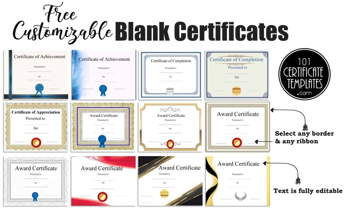 FREE Blank Certificate Templates No Watermark Worksheets Library