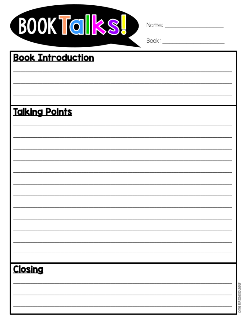 FREE Book Talks Template The Reading Roundup
