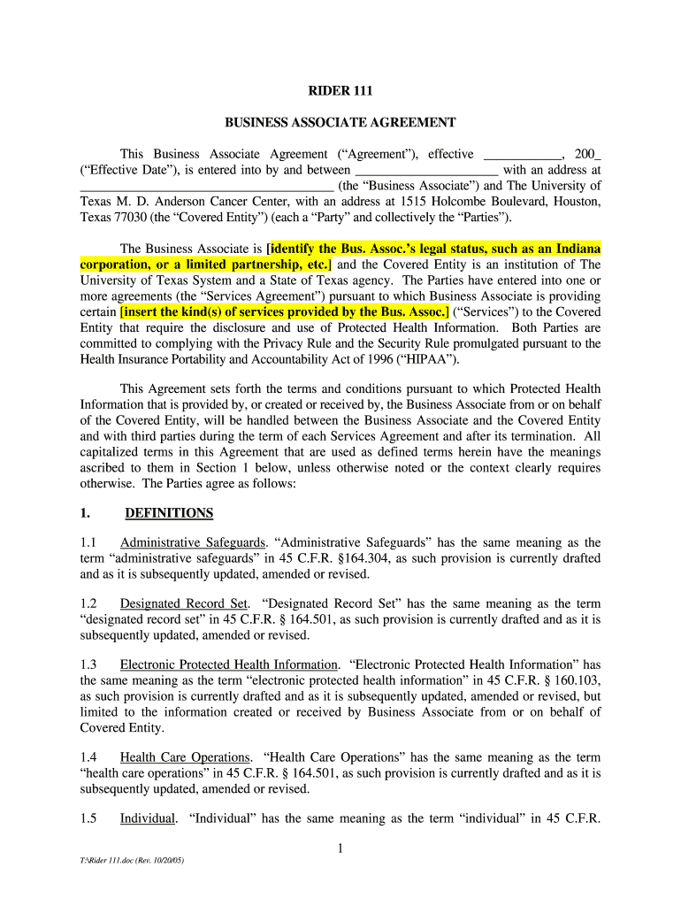 Printable Hipaa Business Associate Agreement