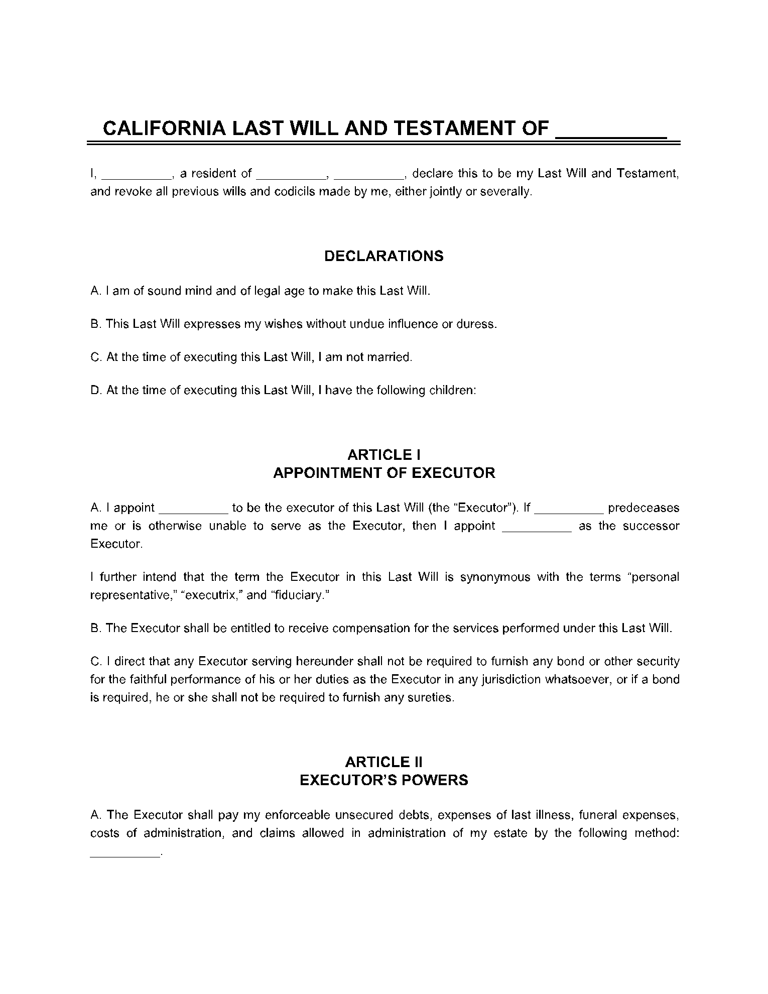 Free California Last Will And Testament Template CocoSign