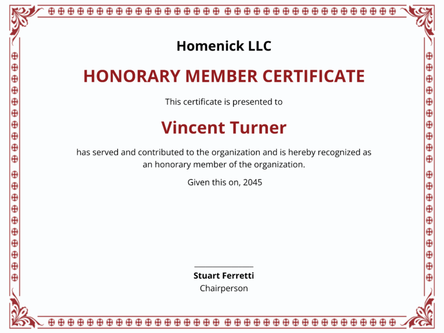 Free Certificate Of Honorary Membership Template To Edit Online