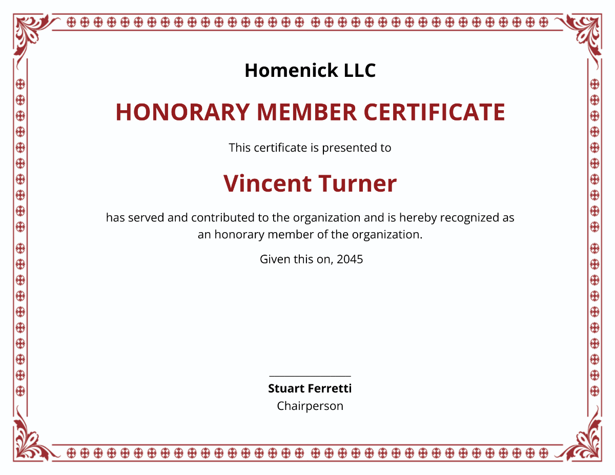 Free Certificate Of Honorary Membership Template To Edit Online