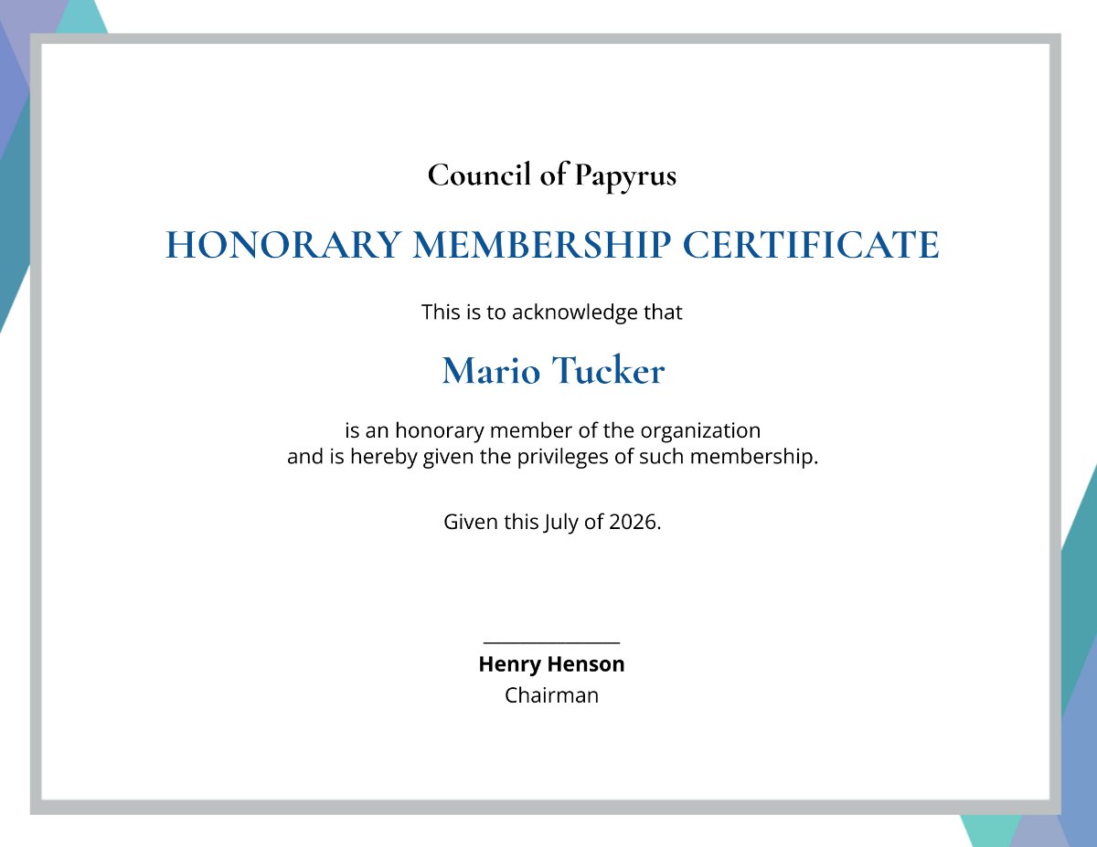 Free Certificate Of Honorary Template To Edit Online