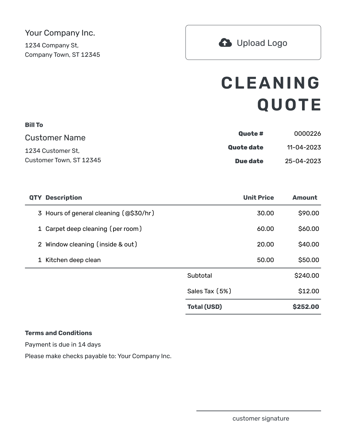 Free Cleaning Quote Template Docelf