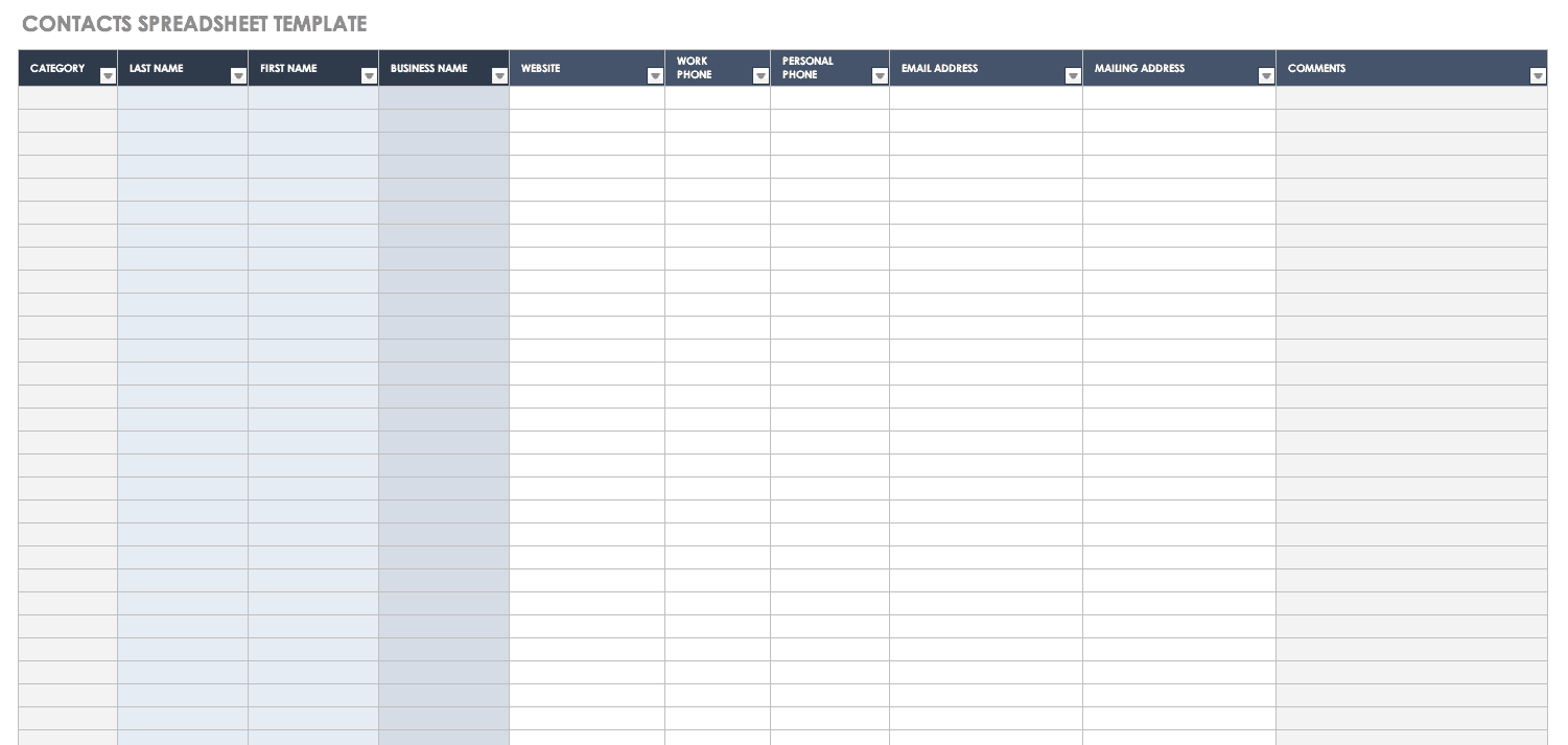 Free Printable Contact List Template