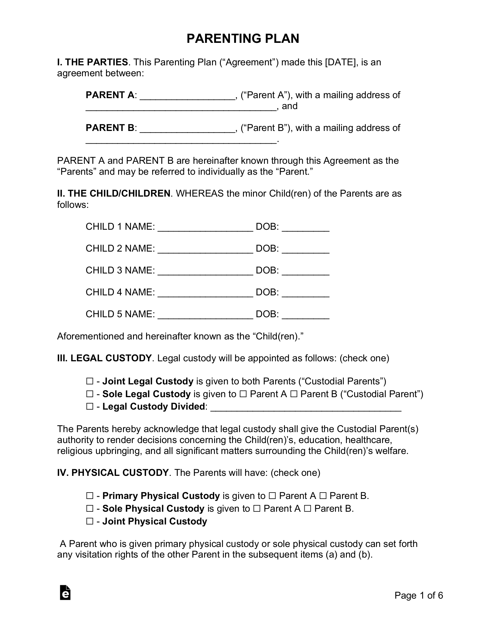 Free Printable 12902 B Florida Custody Form