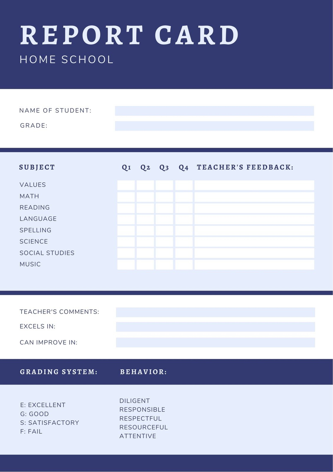 Free Custom Printable Homeschool Report Card Templates Canva